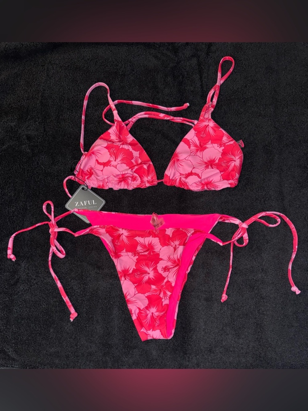Zaful Hot Pink Floral Tie-Side Bikini - Size Medium